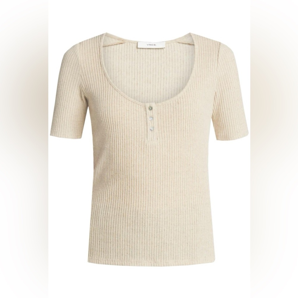 Vince linen/cotton tee beige, xs, scoop neck